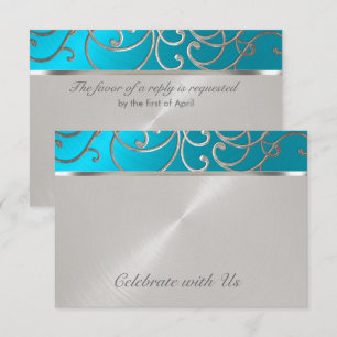 Quinceanera Turquoise Blue Silver Filigree Swirls Kaart