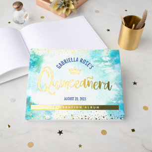 Quinceañera Turquoise Crown Script Echte Gouden Fo Gastenboek