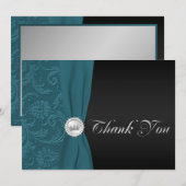 Quinceanera turquoise et noire Damask Carte de rem (Devant / Derrière)