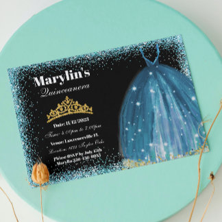 Quinceañera Turquoise Glitter Ballgown Verjaardag Kaart