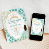Quinceanera Turquoise Gouden Bloem Kaart
