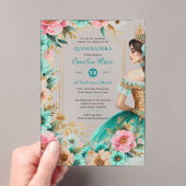 Quinceañera Turquoise Groen Gouden Mis Quince Bloe Acryl Uitnodigingen (Insitu (Draagbaar))