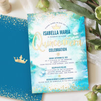 Quinceañera Turquoise Waterverf Crown Real Gold
