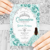 Quinceanera Turquoise Zilver Bloem