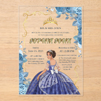 Quinceanera Uitnodiging Emerald Blue Jurk Acryl Acryl Uitnodigingen