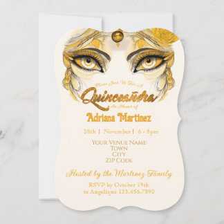 Quinceañera Uitnodiging Gouden Glitter