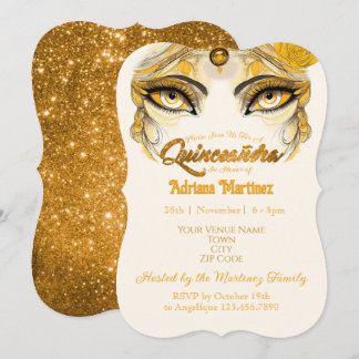 Quinceañera Uitnodiging Gouden Glitter