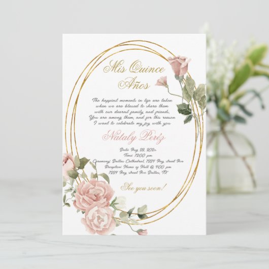 Quinceanera uitnodiging in het Engels (Staand voorkant)