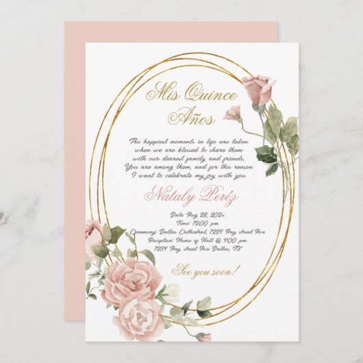 Quinceanera uitnodiging in het Engels (Voorkant / Achterkant)