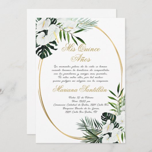 Quinceanera uitnodiging in het Spaans (Voorkant / Achterkant)