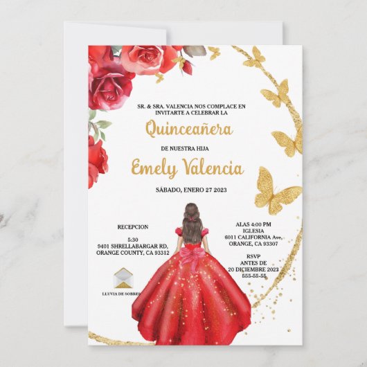 Quinceañera uitnodiging in het Spaans (Voorkant)
