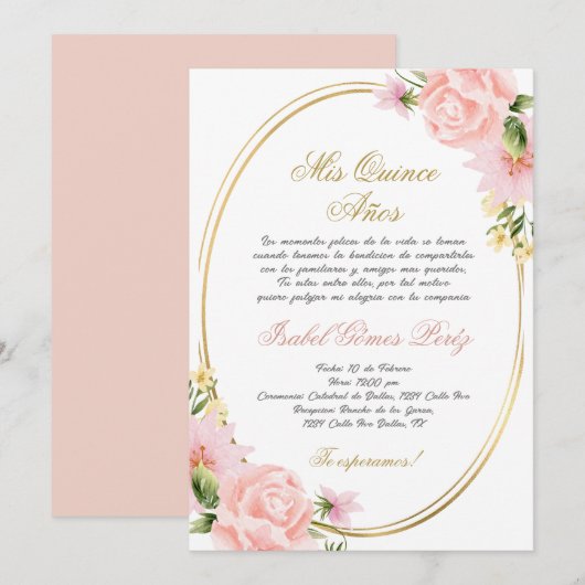Quinceanera uitnodiging in het Spaans (Voorkant / Achterkant)