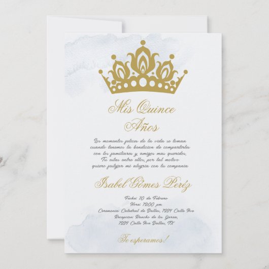 Quinceanera uitnodiging in het Spaans (Achterkant)