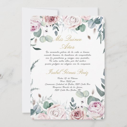 Quinceanera uitnodiging in het Spaans (Voorkant)