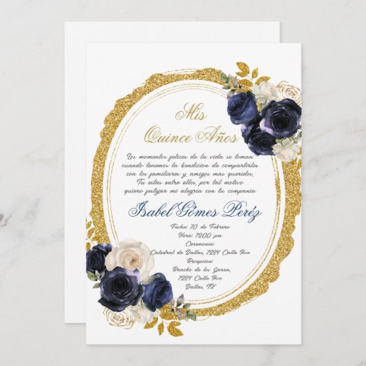 Quinceanera uitnodiging in het Spaans (Voorkant / Achterkant)