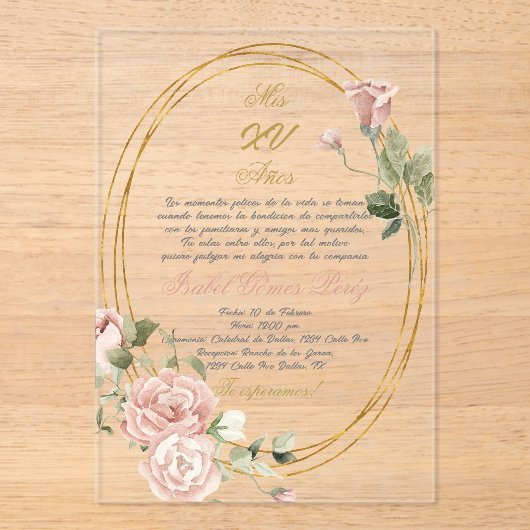 Quinceanera uitnodiging in het Spaans Acryl Uitnodigingen (Voorkant)