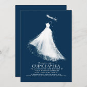 Quinceañera uitnodiging Marine Blauw Modern Etheri (Voorkant / Achterkant)