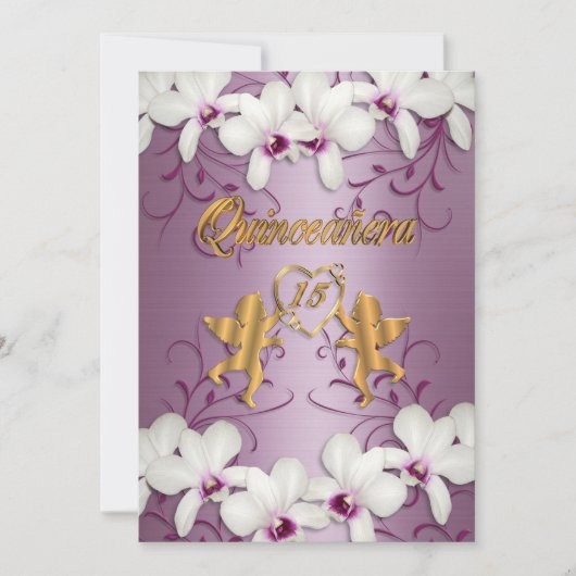 Quinceanera Uitnodiging satijn witte orchideeën (Voorkant)