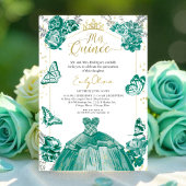 Quinceanera Uitnodiging Smaragd Groene Jurk Bloeme