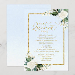 Quinceanera Uitnodiging Spaans Blauw Goud Folie