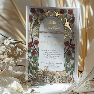 Quinceanera Uitnodiging Spaans Bourgondiërood Goud