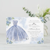 Quinceanera-uitnodiging Spaanse Zilveren Blauwe Ju Kaart (Staand voorkant)