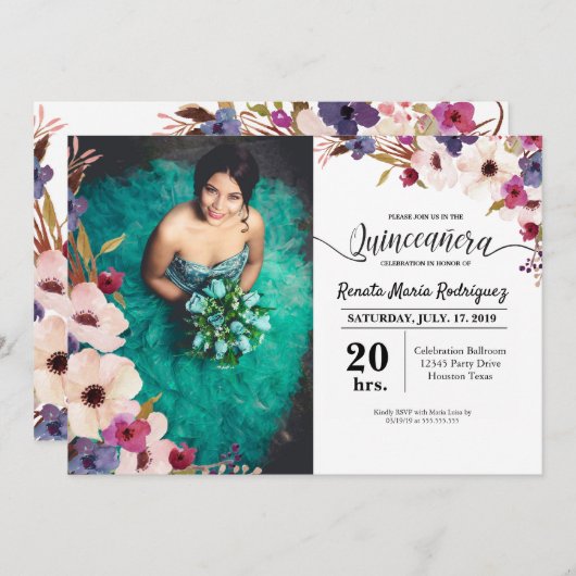 Quinceanera Uitnodiging tot Afbeelding (Voorkant / Achterkant)