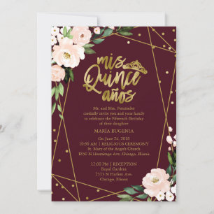 Quinceanera uitnodiging tweetalig Blush Bourgondië