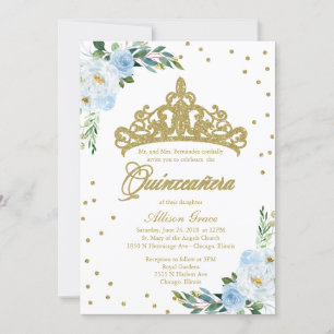 Quinceanera uitnodiging tweetalig Tiara Baby Blue
