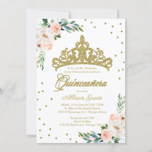 Quinceanera-uitnodiging tweetalig Tiara Roze
