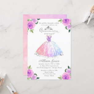 Quinceanera Uitnodiging Zilveren Kleurrijke Bloeme