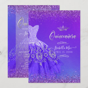 Quinceanera Ultra Violet Ombre Glitter Gown Kaart