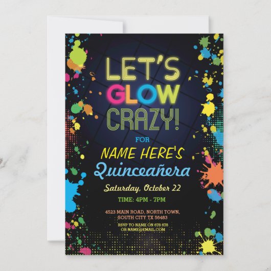 Quinceanera, un Invitation de Neon, un anniversair (Devant)