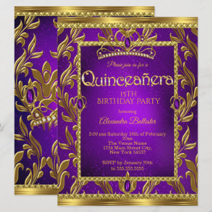 Quinceanera Verjaardag Paars Blauw Tiara Goud Kaart