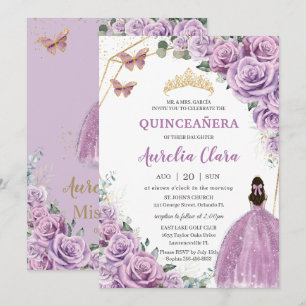 Quinceañera Verjaardag Paarse Lila Bloemenprinses Kaart