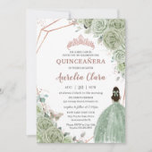 Quinceañera Verjaardag Sage Green Floral Roos Gold Kaart (Voorkant)