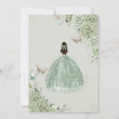 Quinceañera Verjaardag Sage Green Floral Roos Gold Kaart (Achterkant)