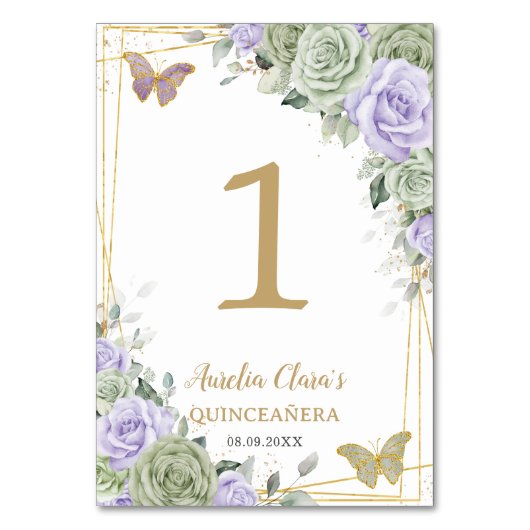 Quinceañera Verjaardag Salie Groen Paarse Roos Blo Kaart (Voorkant)