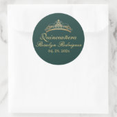 Quinceañera Verjaardag Smaragdgroene Gouden Tiara Ronde Sticker (Tas)