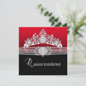 Quinceanera Verjaardagsfeest Rode Diamant Zwart Kaart (Staand voorkant)
