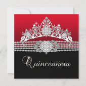 Quinceanera Verjaardagsfeest Rode Diamant Zwart Kaart (Voorkant)