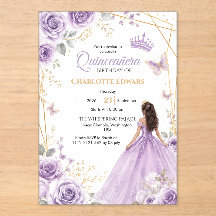 Quinceanera Verjaardagsuitnodiging, Paarse Mis Qui