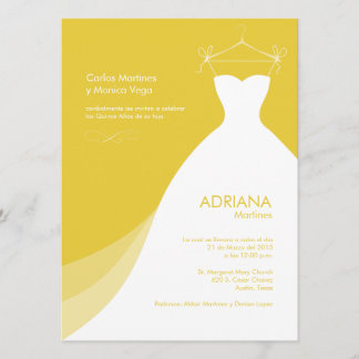 Quinceañera Vestido amarillo Invitaciones Kaart