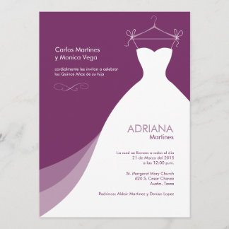 Quinceañera Vestido Púrpura Invitaciones Kaart