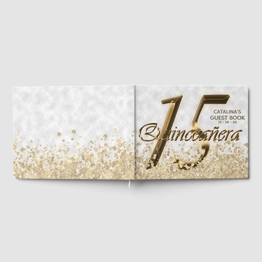 Quinceanera Vijftien Verjaardag Gouden Folie Glitt Gastenboek (Volledig)