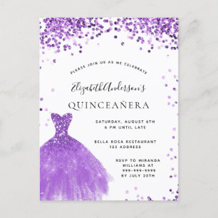 Quinceanera violet wit glitter glanzend glanzend g briefkaart