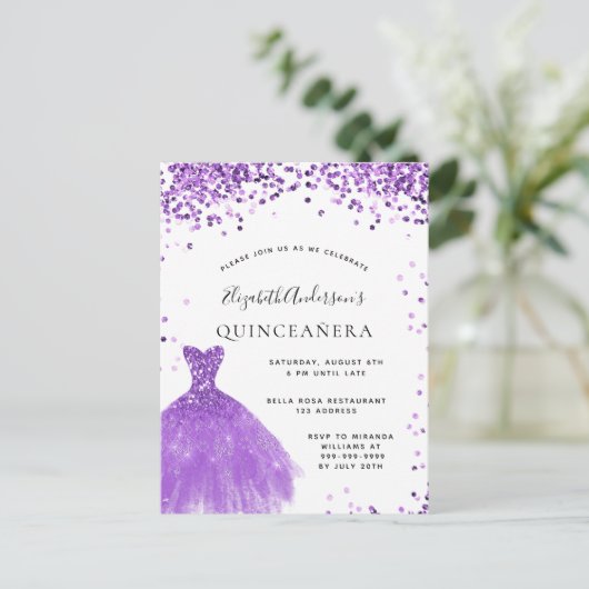 Quinceanera violet wit glitter glanzend glanzend g briefkaart (Staand voorkant)