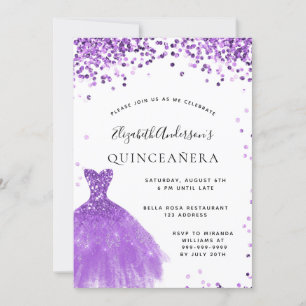 Quinceanera violet wit glitter glanzend glanzend g kaart