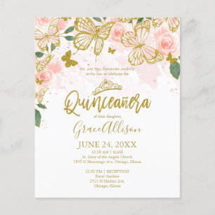 Quinceanera Vlinder Budget Uitnodiging Tweetalig