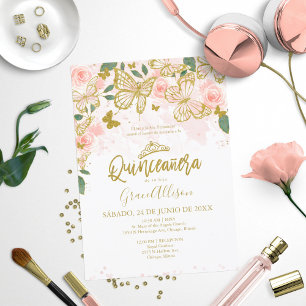 Quinceanera Vlinder Uitnodiging Spaanse Formulerin
